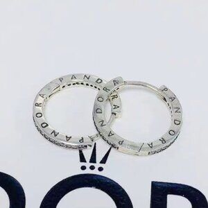 Pandora Sparkle and Pandora Logo Hoop Earrings
